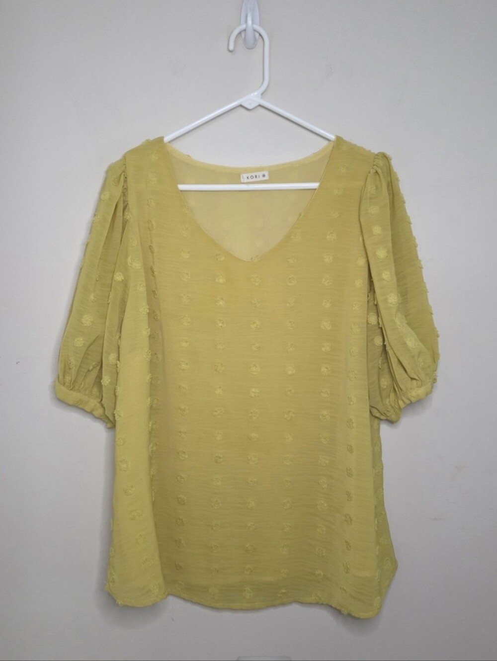 Women's Kori Yellow Swiss Dot Blouse Top Sz Medium